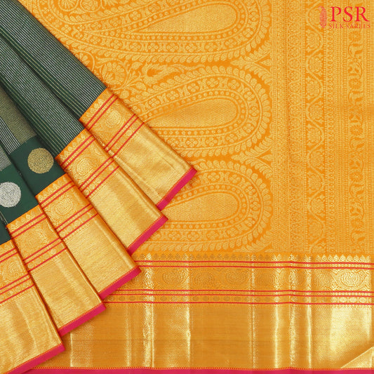 Dark Green Kanchipuram Jacquard Silk Saree