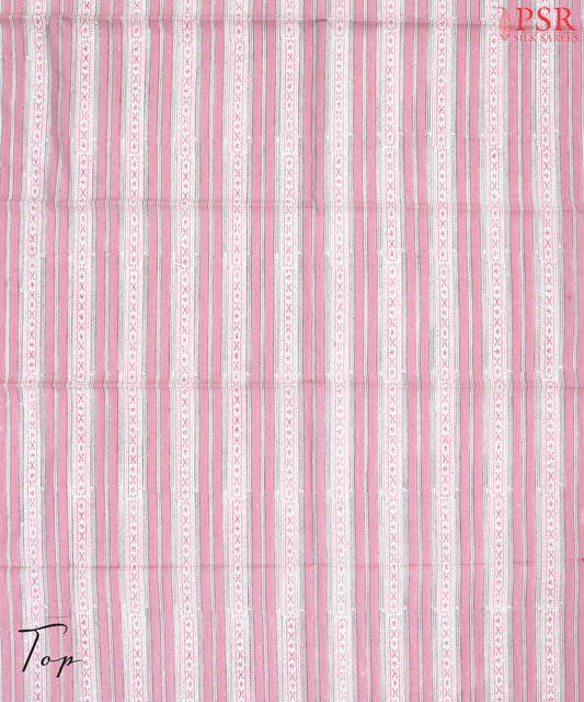 Cream White & Light Pink Cotton Dress Material
