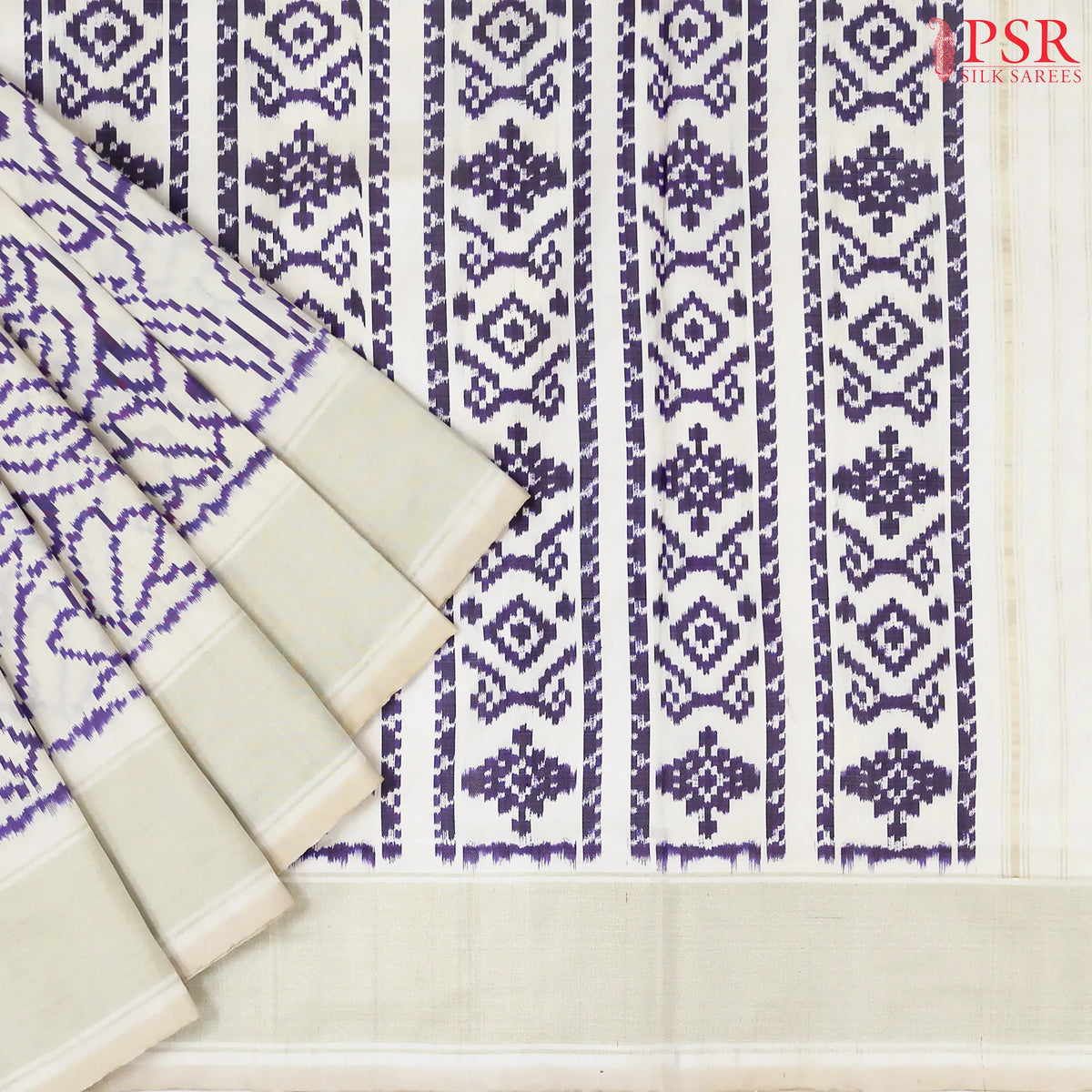 Floral White Pochampally Silk Saree