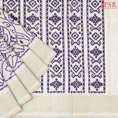 Floral White Pochampally Silk Saree