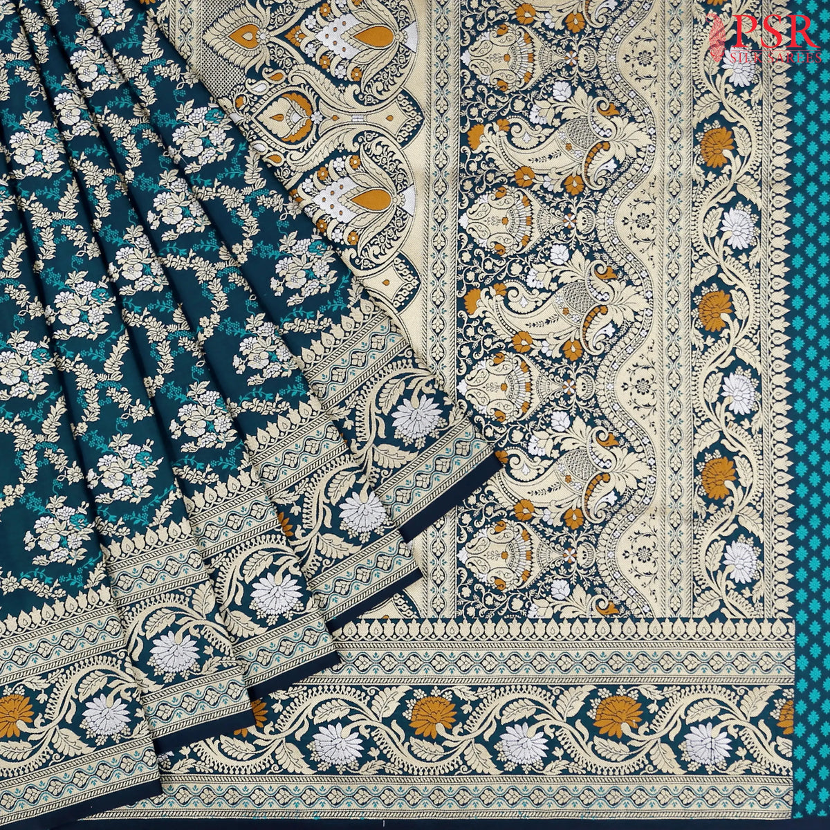 Dark Peacock Blue Banaras Art Silk Saree