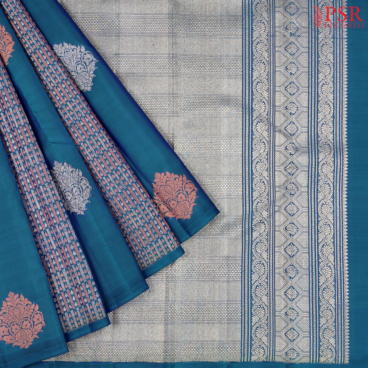 Dark Peacock Blue Kanchipuram Silk Saree