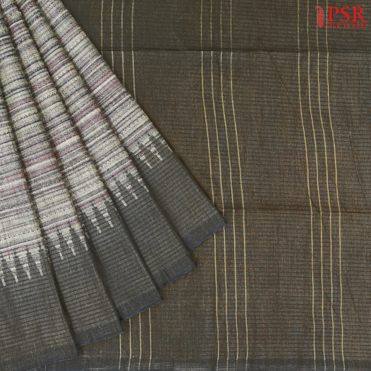 Multicolor Stripes and Charcoal Grey Semi Moonga Saree
