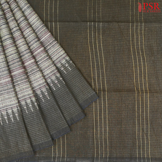Multicolor Stripes and Charcoal Grey Semi Moonga Saree