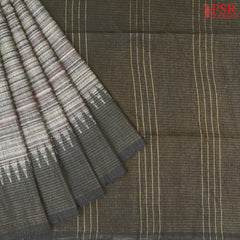 Multicolor Stripes and Charcoal Grey Semi Moonga Saree