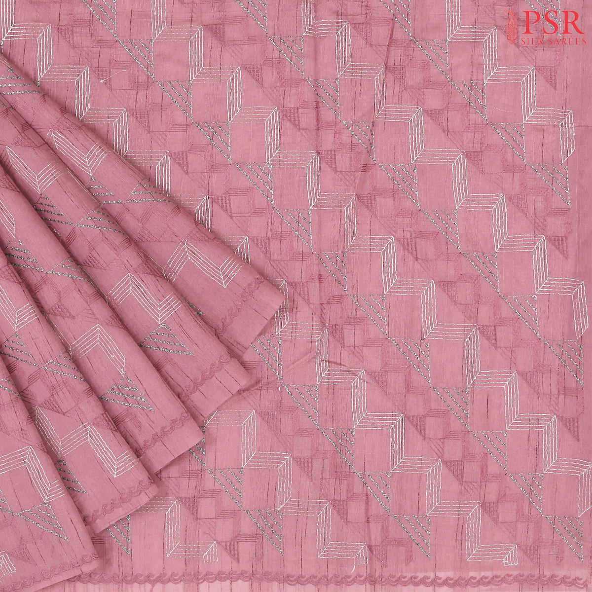 Thistle Pink Semi Tussar Embroidery Saree