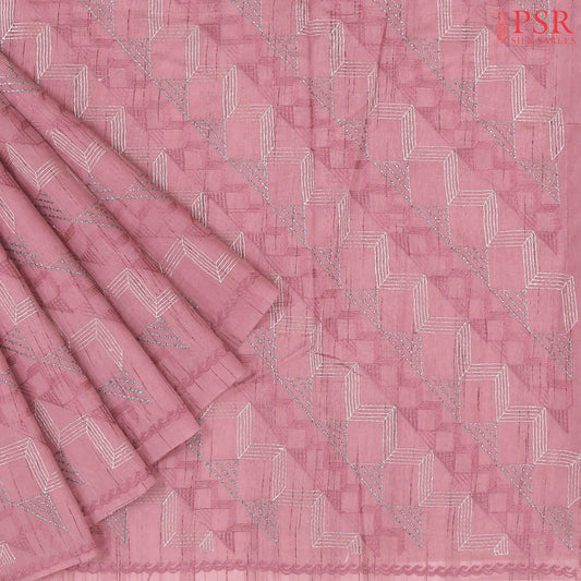 Thistle Pink Semi Tussar Embroidery Saree