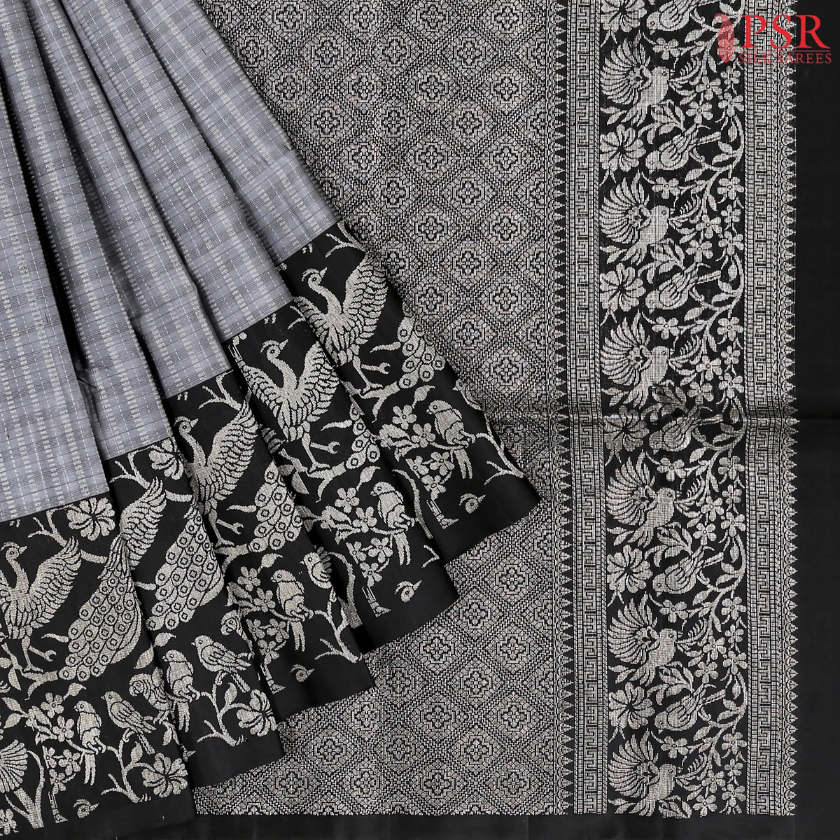 Dark Grey Soft Silk Saree