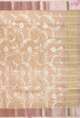 Light Melon Pink Tissue Embroidery Saree