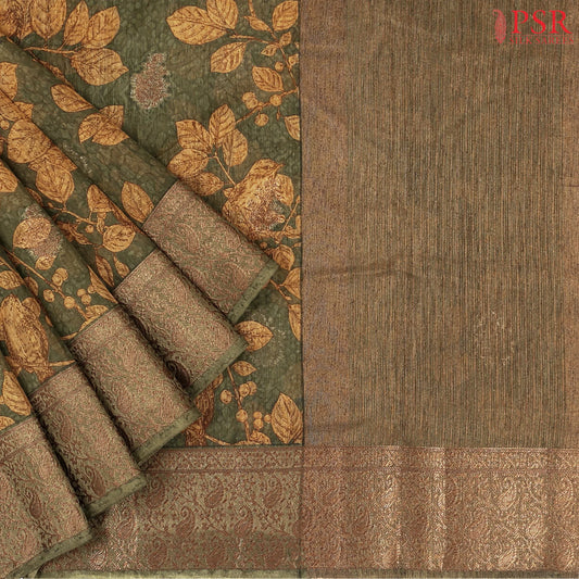 Moss Green Bamboo Silk Sarees