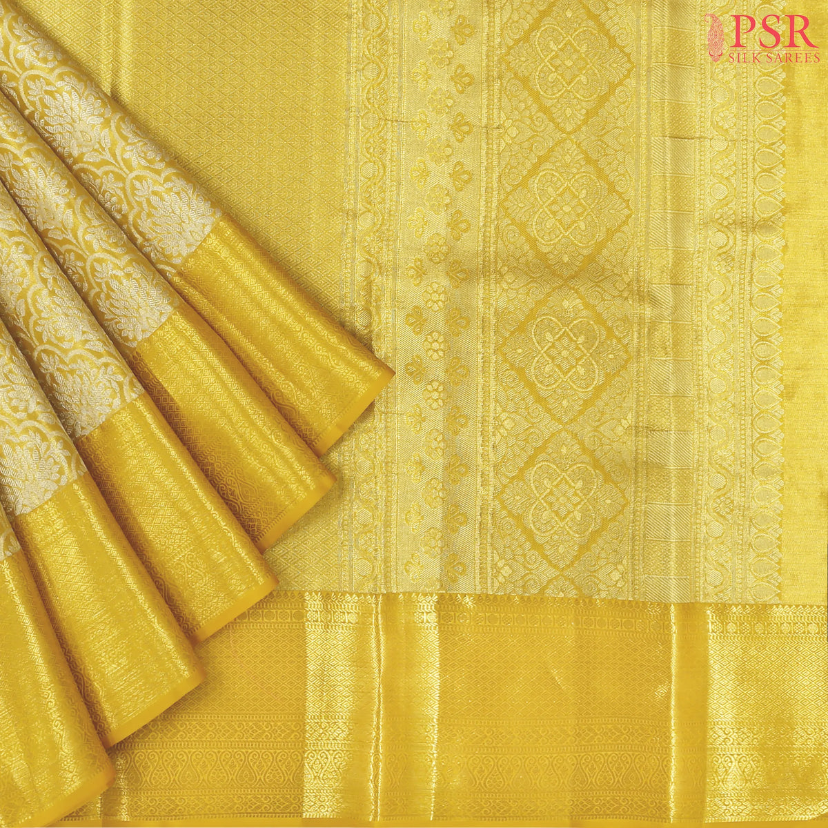 Golden Yellow Kanchipuram Jacquard Tissue Silk Saree
