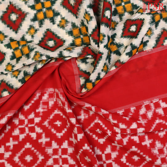Multicolored Floral White Ikkat Cotton Saree