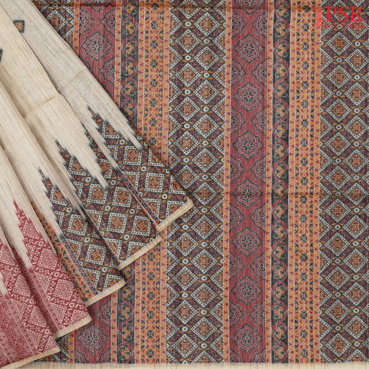 Beige Ghicha Tussar Saree