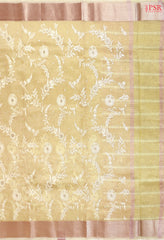 Light Spanish Yellow Tissue Embroidery Saree