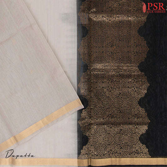 Black & Grey Silk Cotton Dress Material