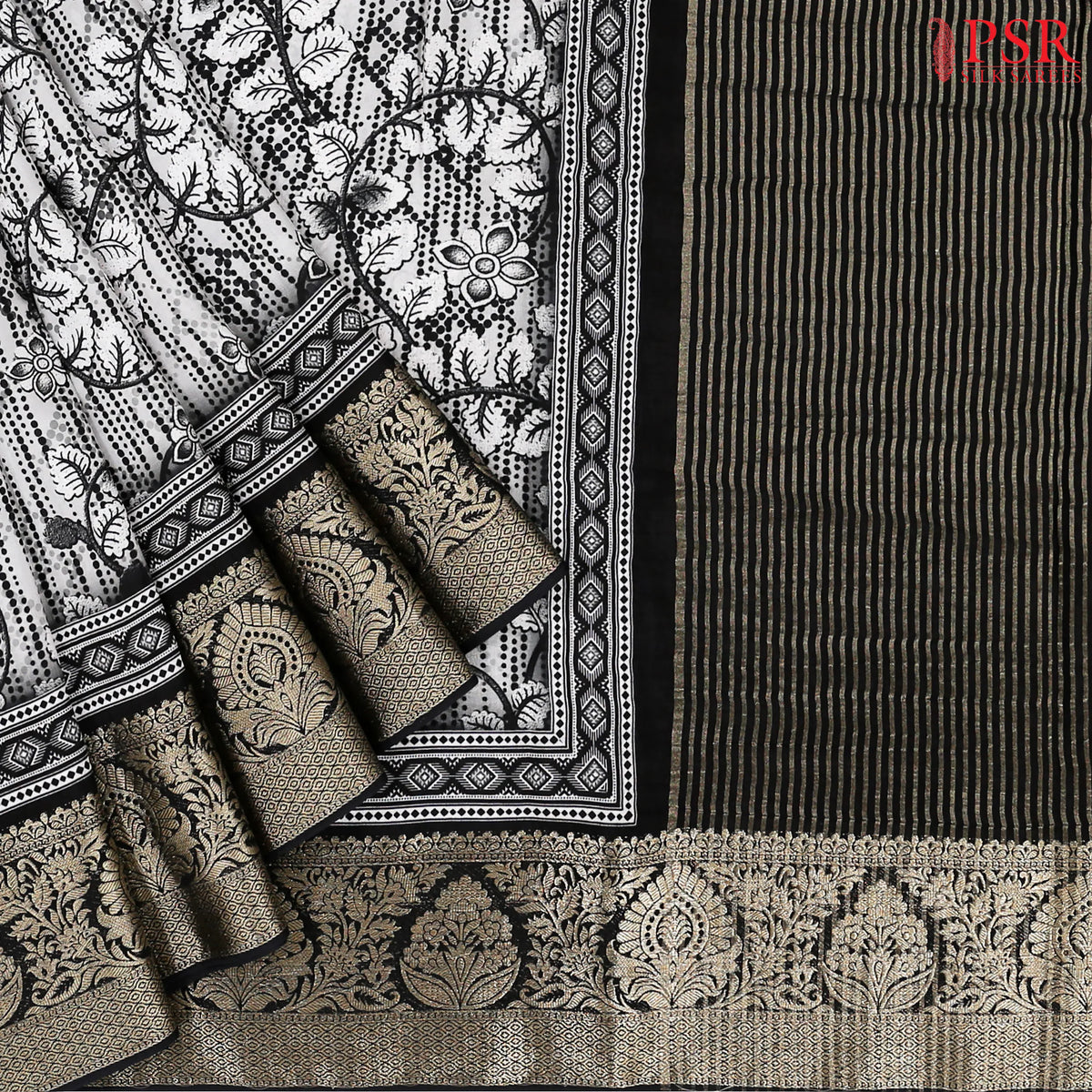 Black & White Modal Silk Saree