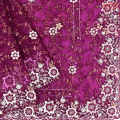 Magenta Purple Organza Laser Embroidery Saree