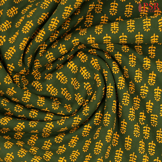 Bottle Green Cotton Print Running Material