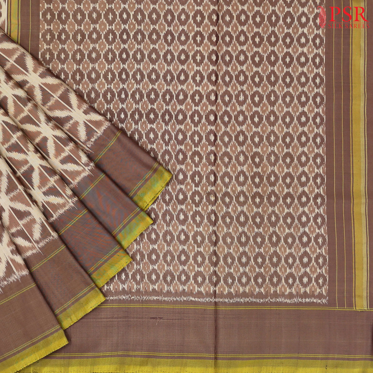 Chamois Brown Pochampally Silk Ikat Saree