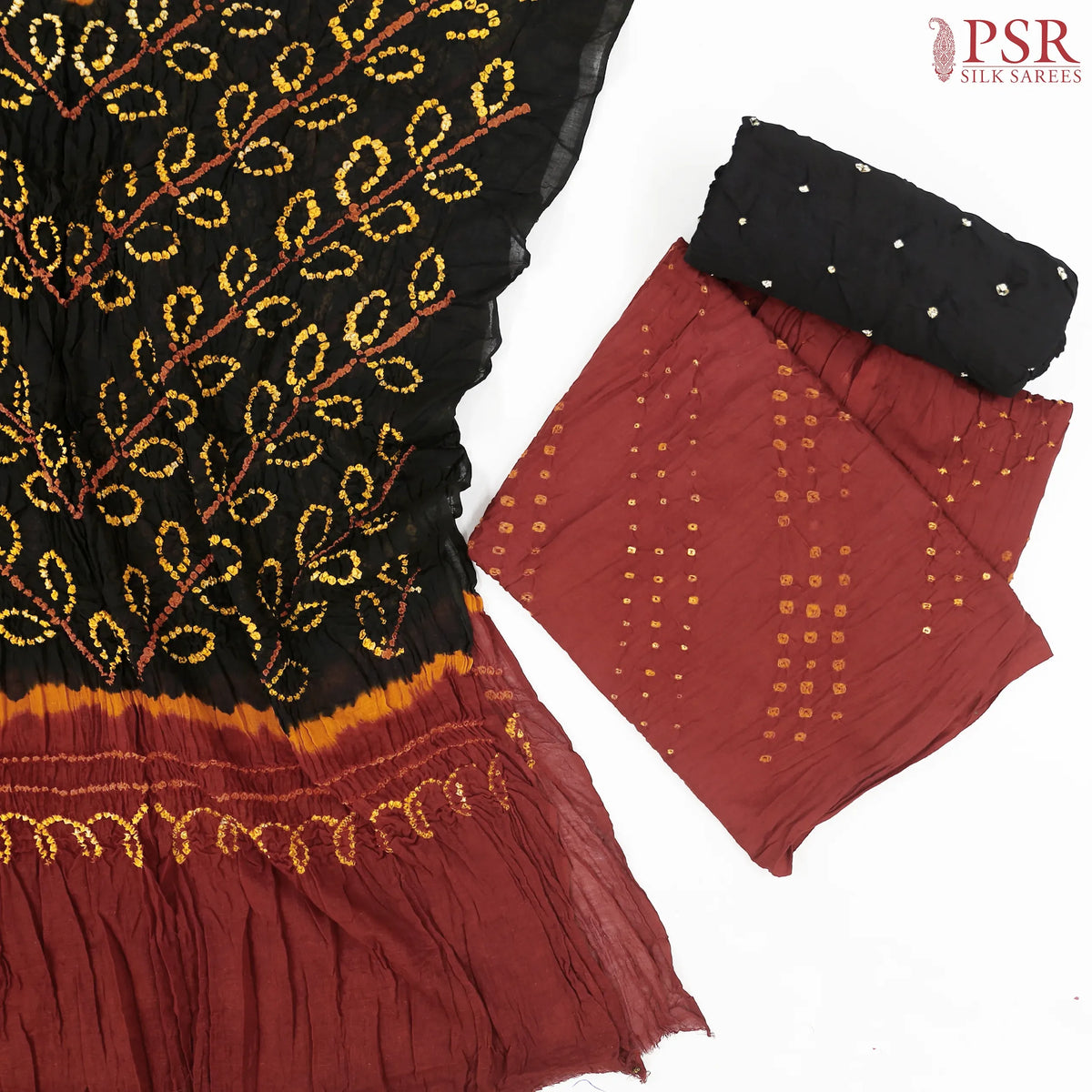 Antique Red Crushed Bandhini Cotton Dress Material