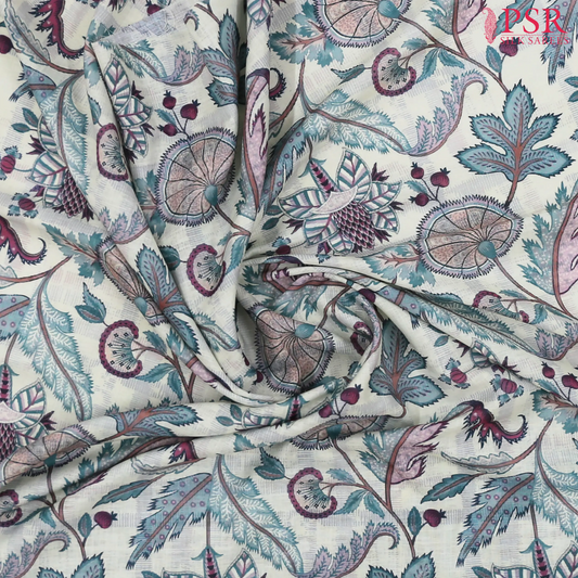 Pastel Green Linen Print Running Material