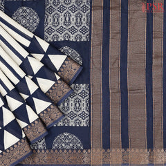 Beige & Dark Blue Chanderi Silk Cotton Saree