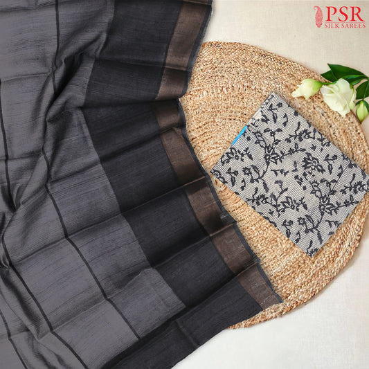 Beige & Dark Grey Kadhi Tussar Silk Dress Material