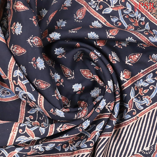 Black Jaipur Cotton Printed Saree