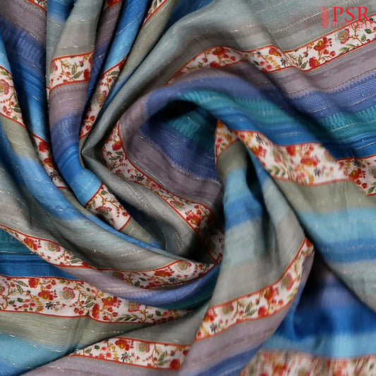Blue & Grey Semi Dupion Saree