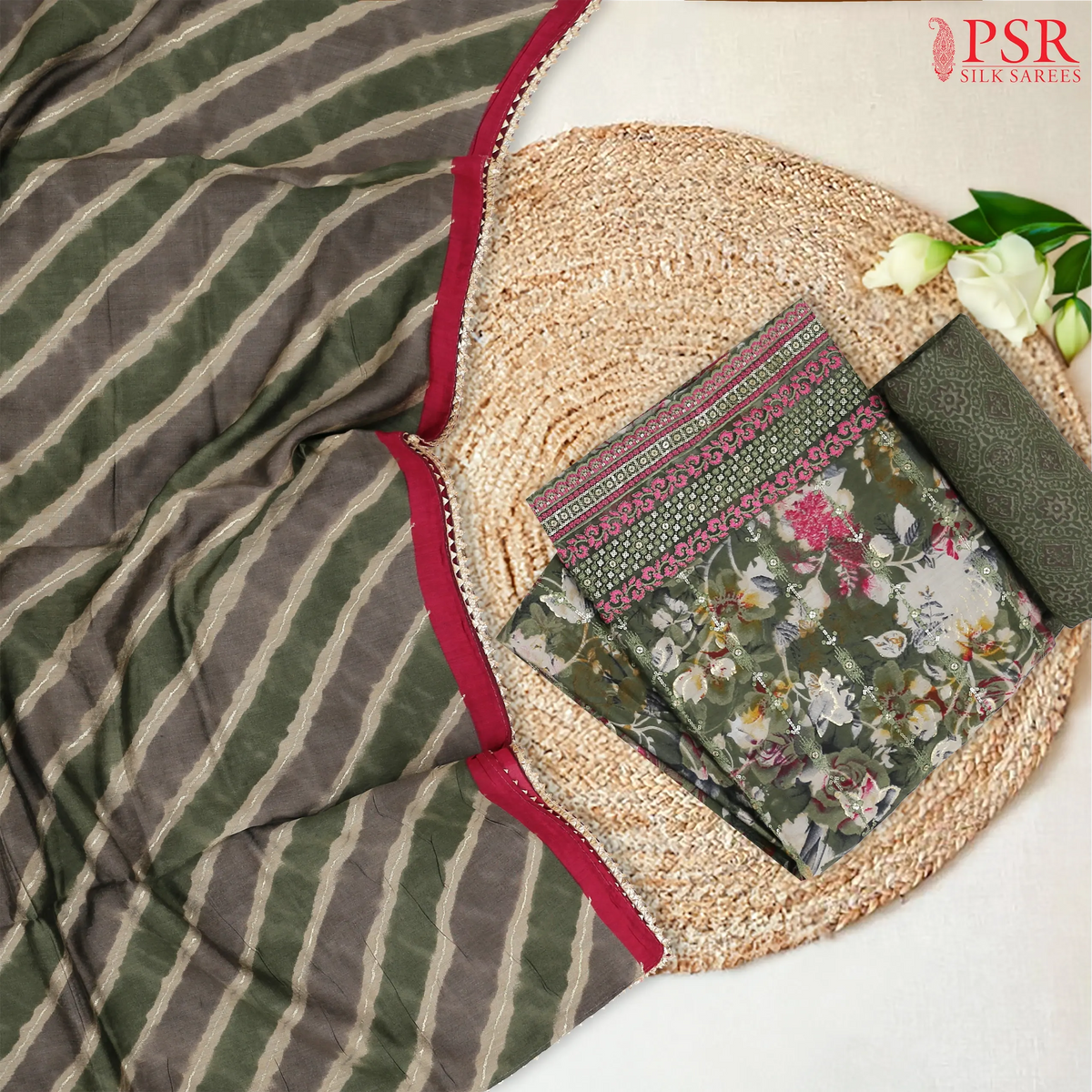 Dark Moss Green Rayon Dress Material