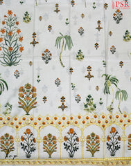 Milky Pail & Orange Pure Cotton Dress Material