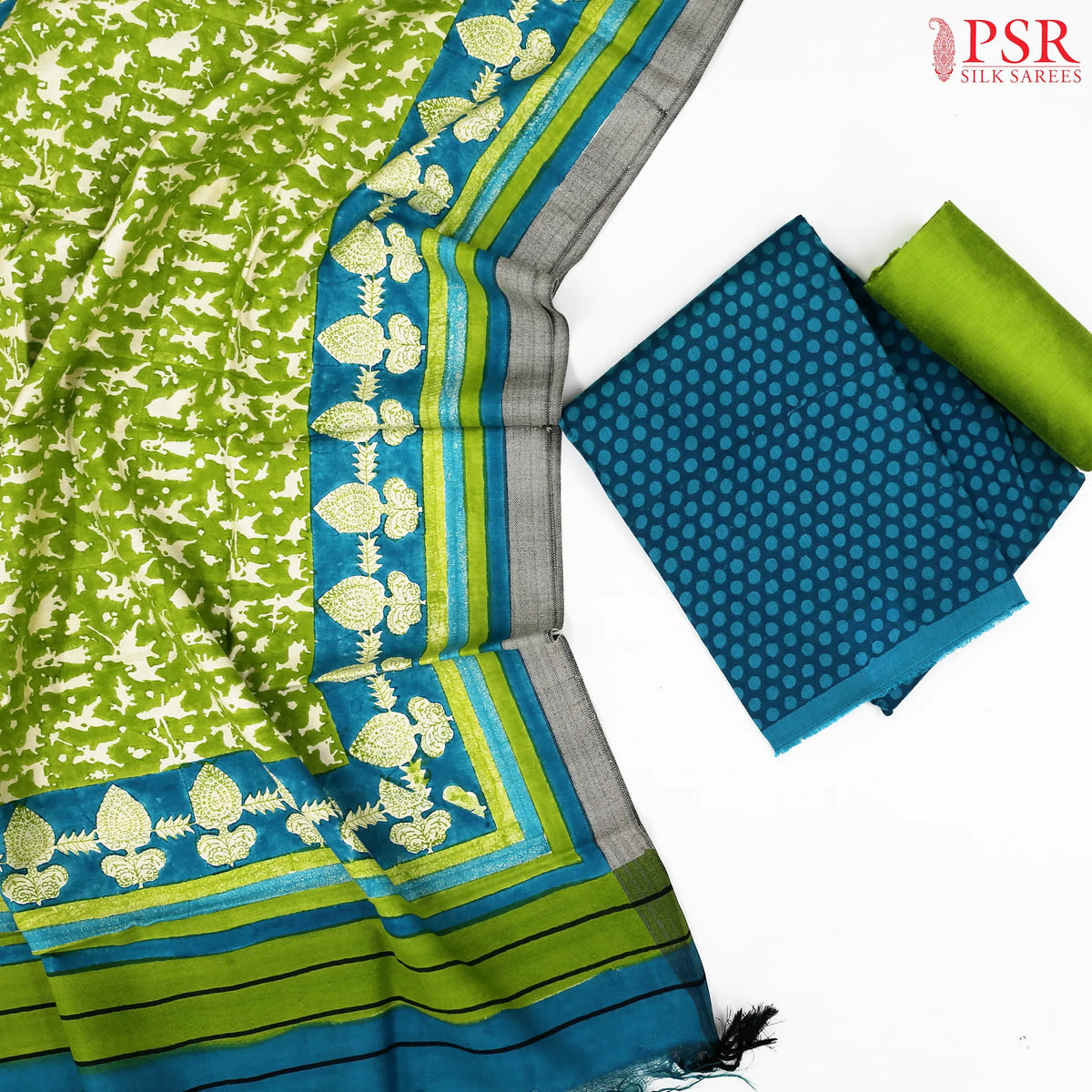 Peacock Blue Semi Pashmina Dress Material