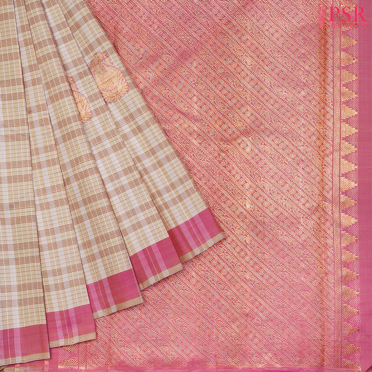 Malibu Beige Kanchipuram Silk Saree