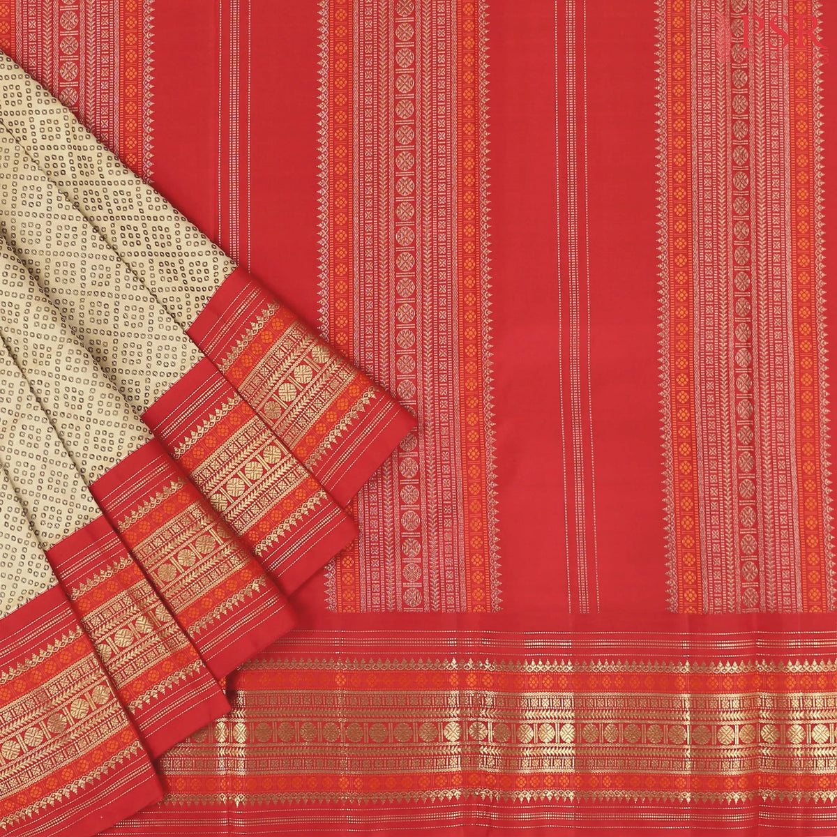 Beige Kanchipuram Silk Saree