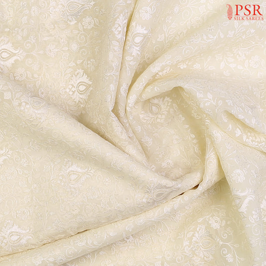 Cream Beige Organza Embroidery Saree