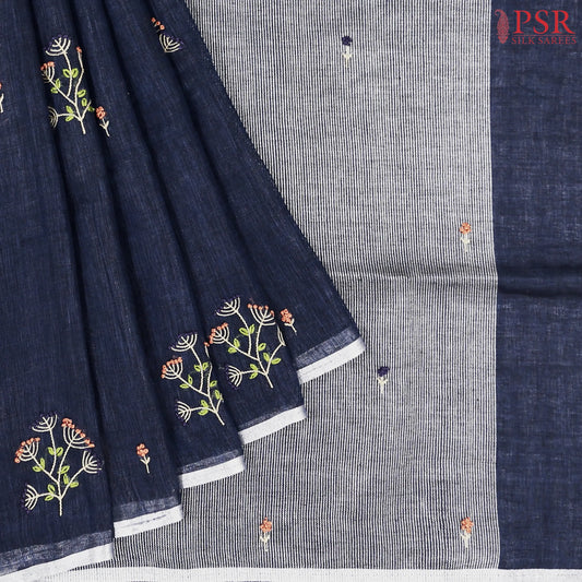 Dark Blue Linen Saree