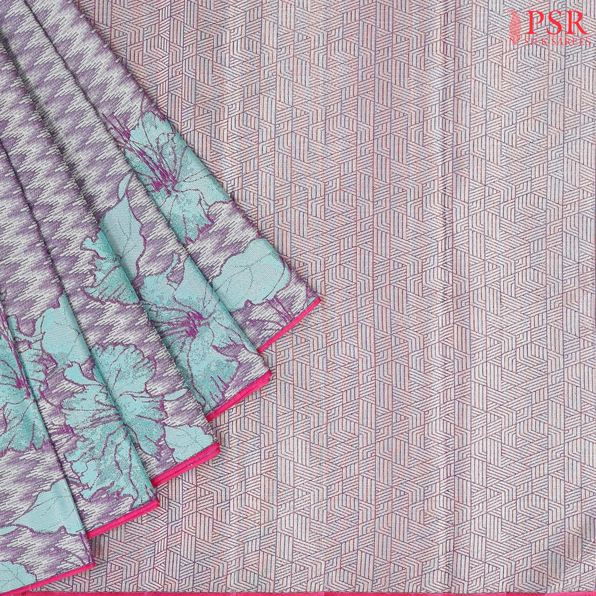 Silver Purple Kanchipuram Jacquard Silk Saree