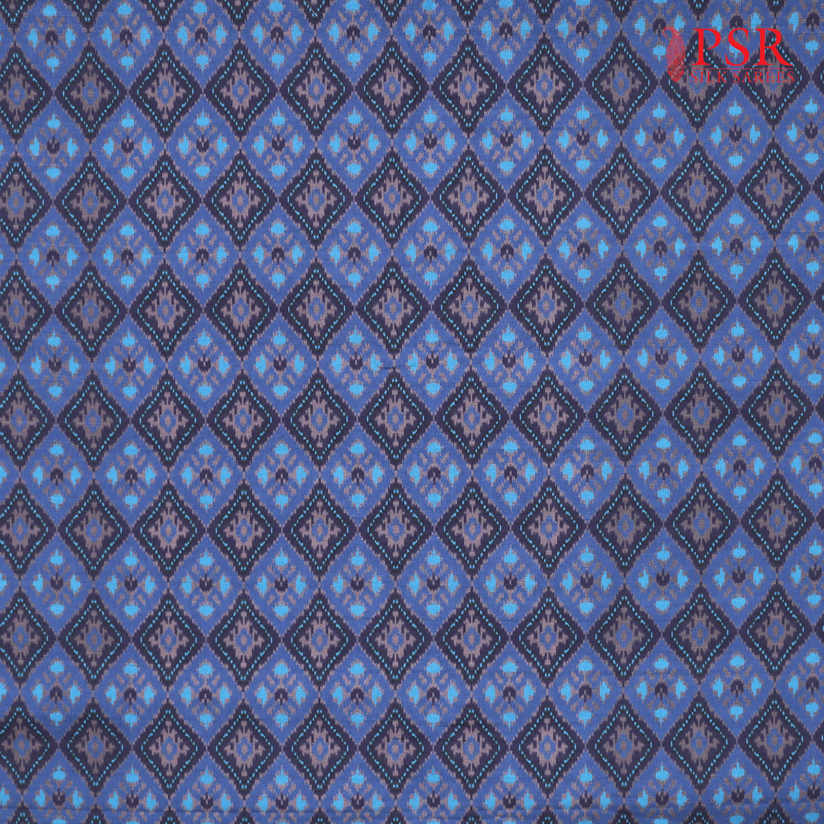 Dark Azure Blue Semi Tassar Ikkat Print Running Material