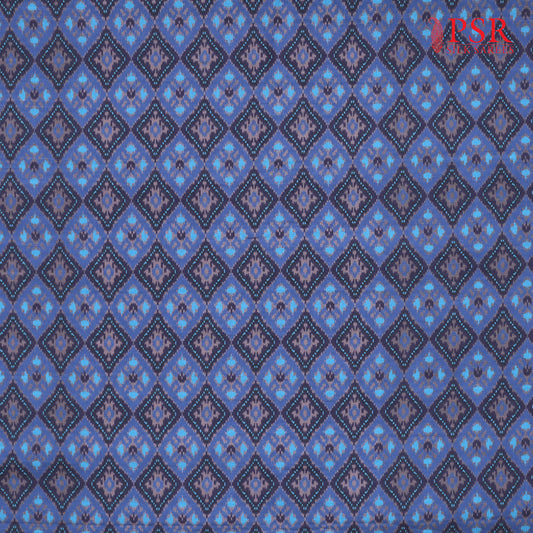Dark Azure Blue Semi Tassar Ikkat Print Running Material