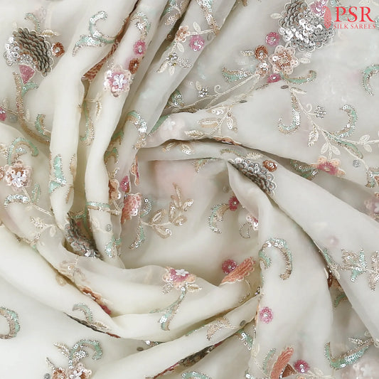Pastel Beige Organza Laser Embroidery Saree