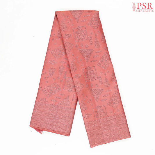 Georgia Peach Kanchipuram Jacquard Silk Saree