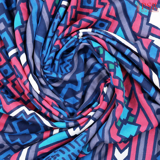 Dark Blue Mul Printed Cotton Saree