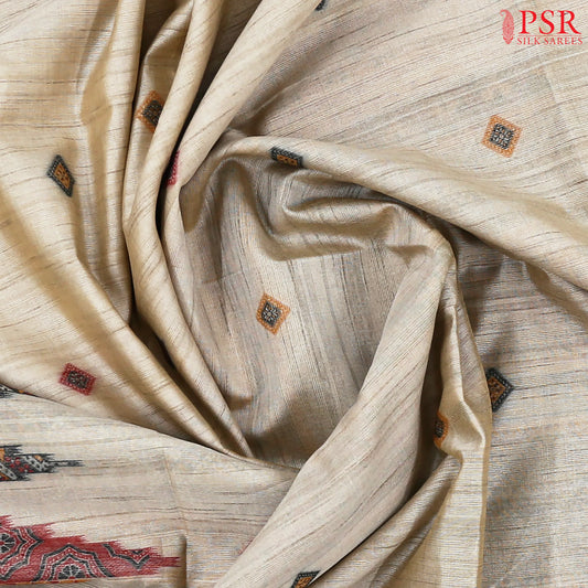 Beige Ghicha Tussar Saree