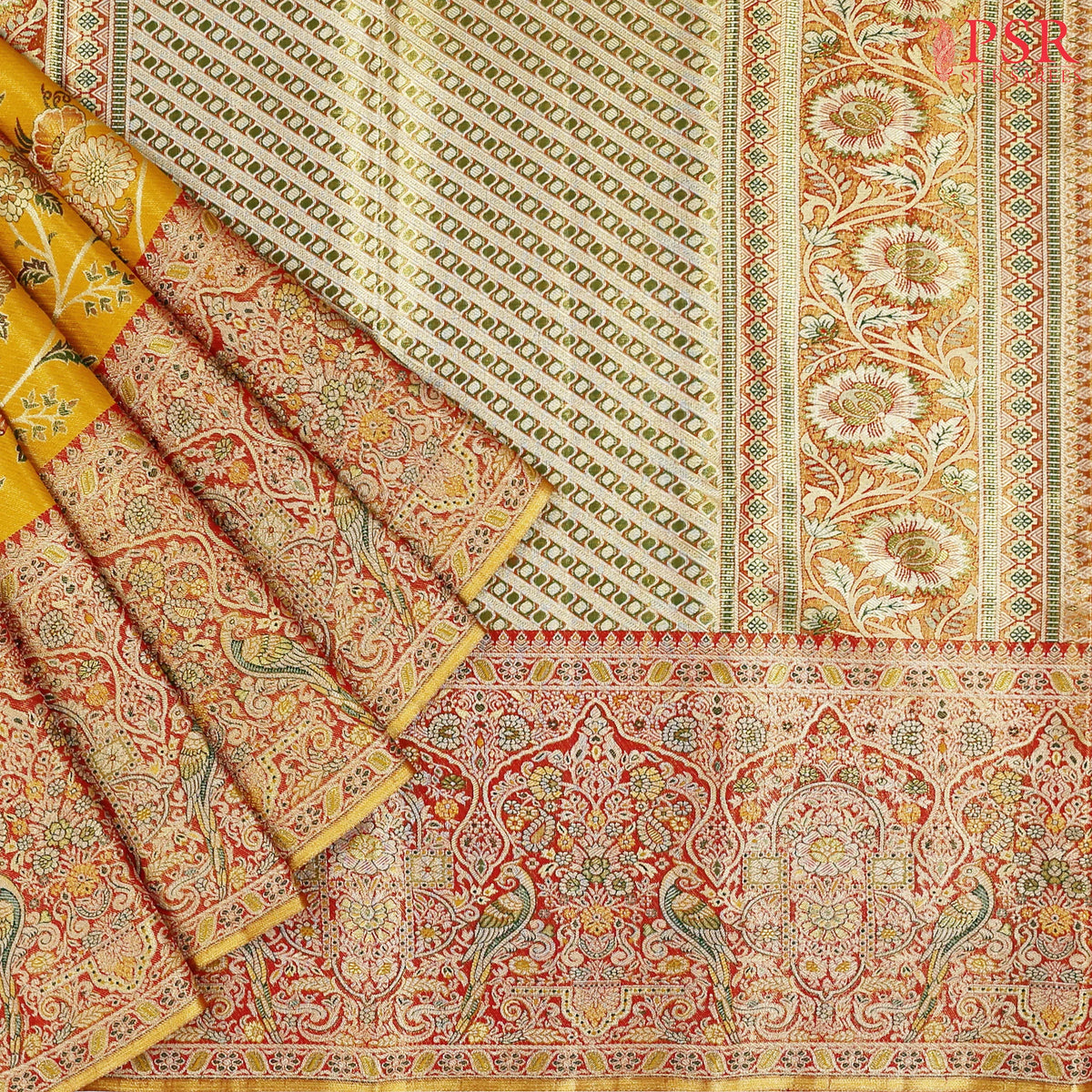 Mustard Yellow Kanchipuram Jacquard Tissue Silk Saree