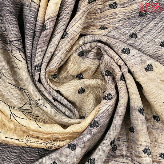 Beige & Black Semi Crape Saree
