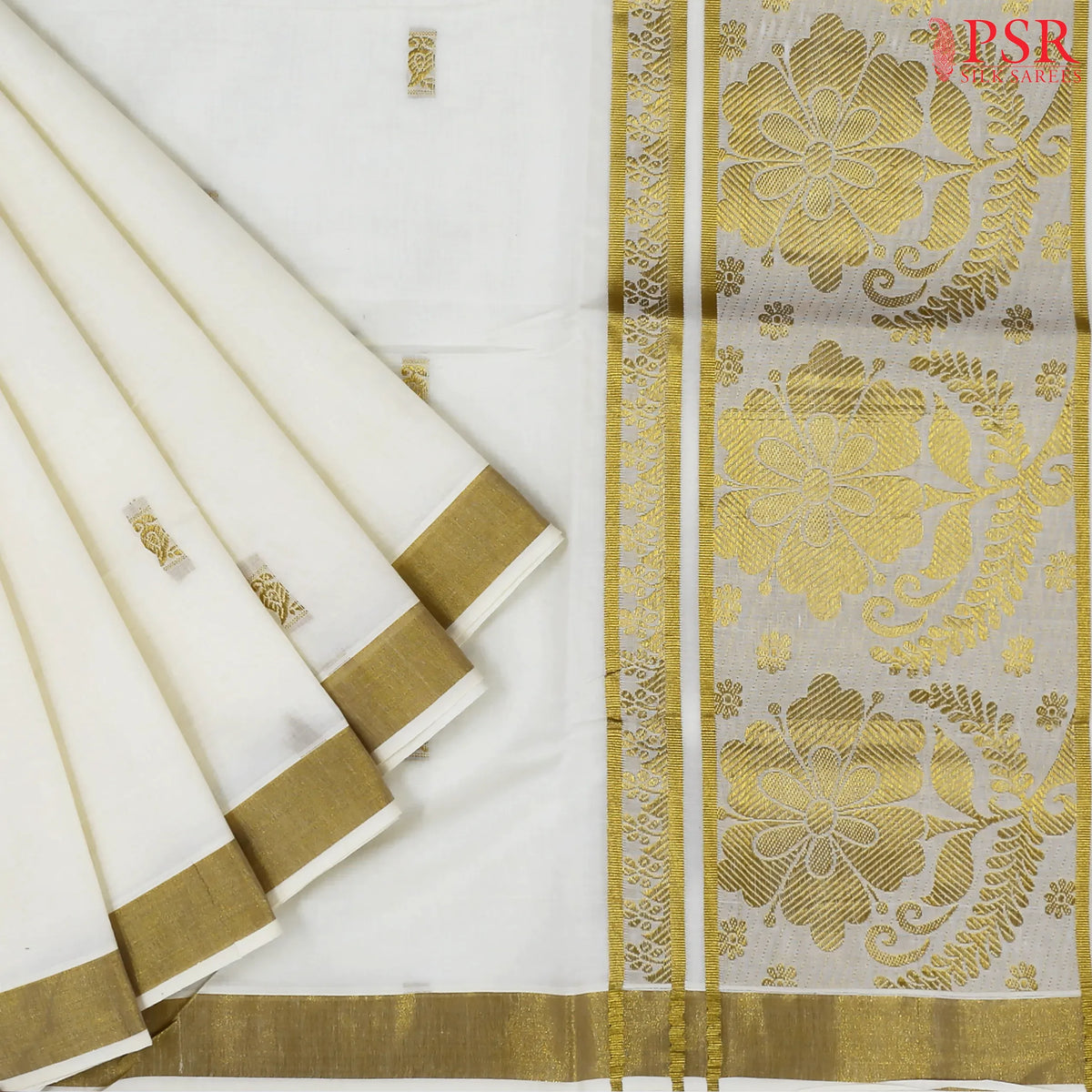 Cream Beige Kerala Cotton Saree