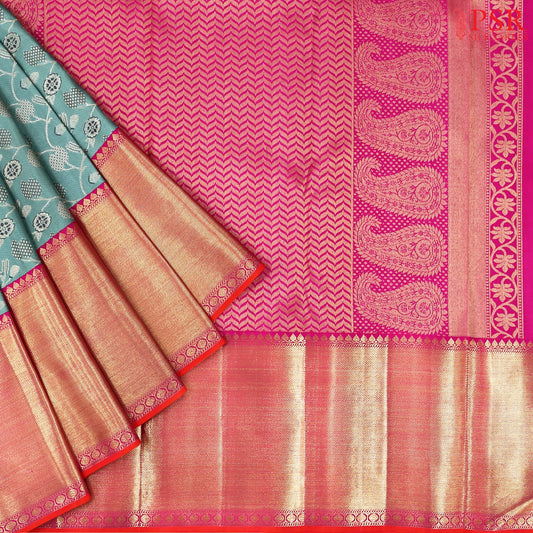 Pastel Viridian Kanchipuram Jacquard Silk Saree