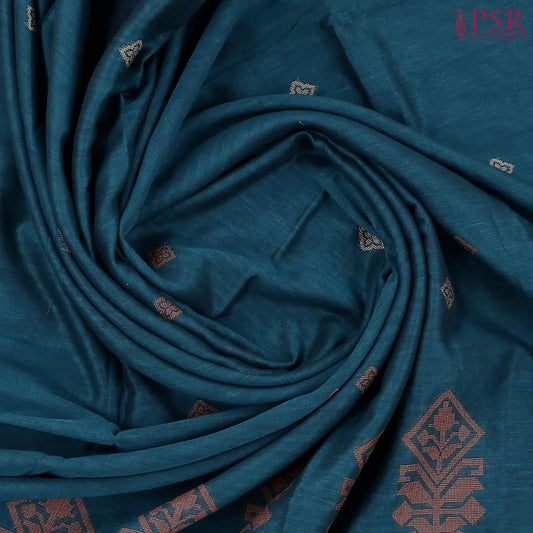 Dark Peacock Blue Byloom Cotton Saree