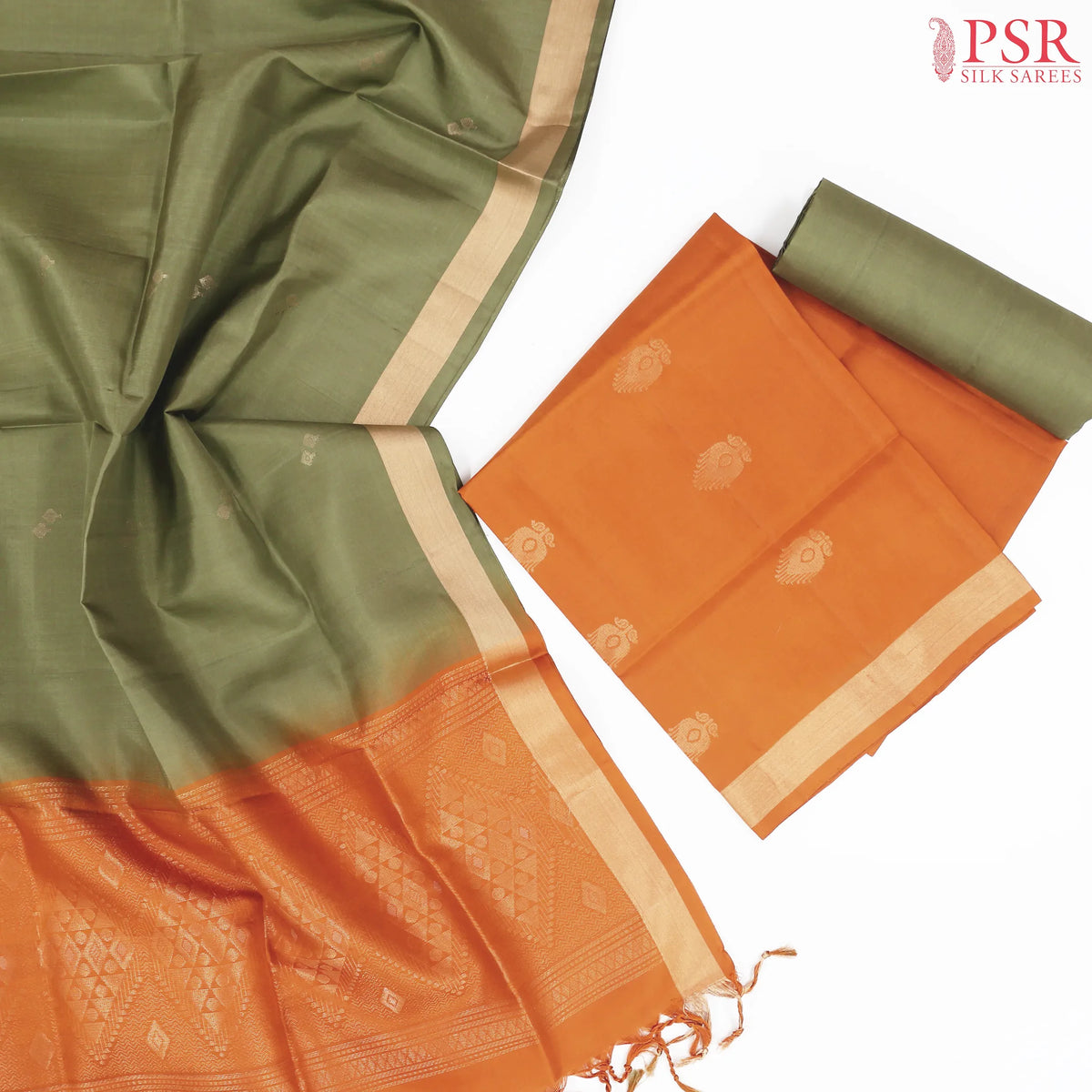Dark Orange Silk Dress Material