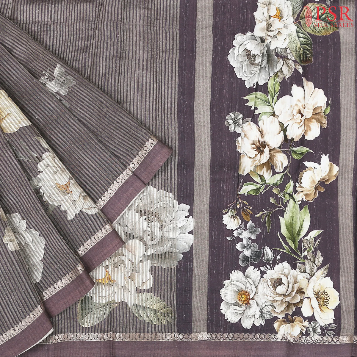 Dark Mauve Printed Tissue Saree